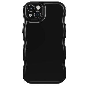 Fabspark iPhone 16 Phone Case BLACK Soft Silicone Simple Wave Design Wavy Frame